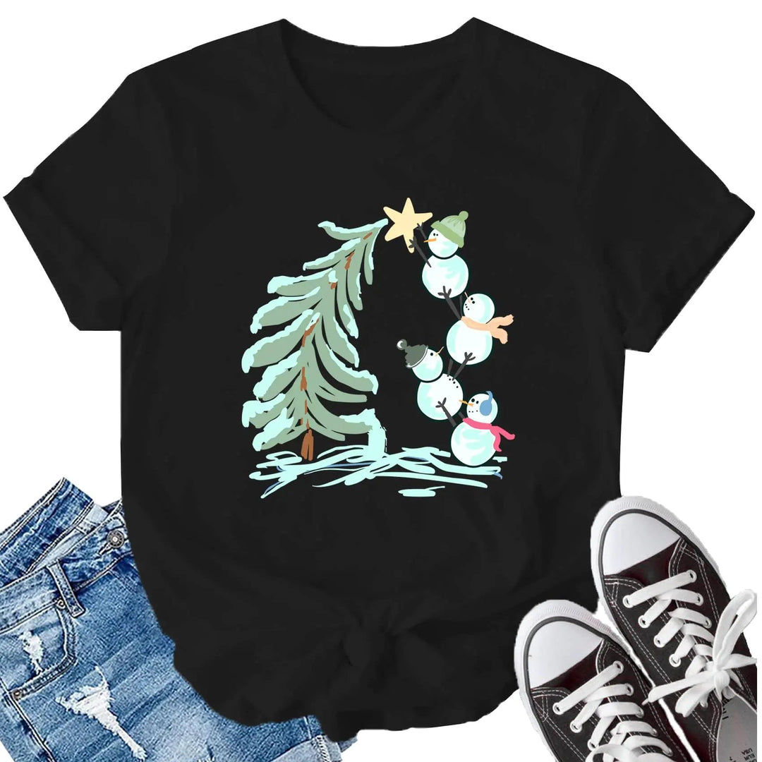 LBP Christmas Shirts for Women – Snowman & Christmas Tree Tee - Whimsical Shoppe