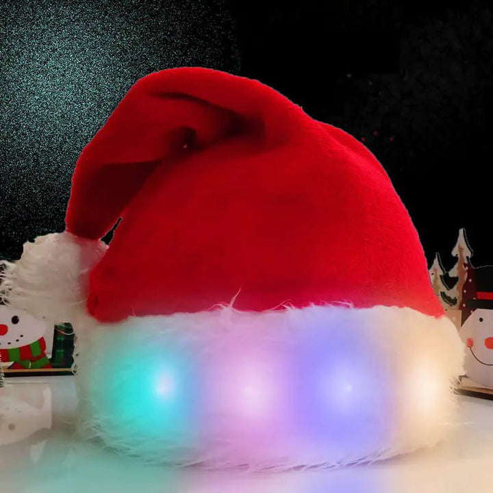 LED Light - Up Santa Hat – Plush Christmas Hat for Kids & Adults, 20 - Color Twinkling LEDs (Batteries Included) - Whimsical Shoppe