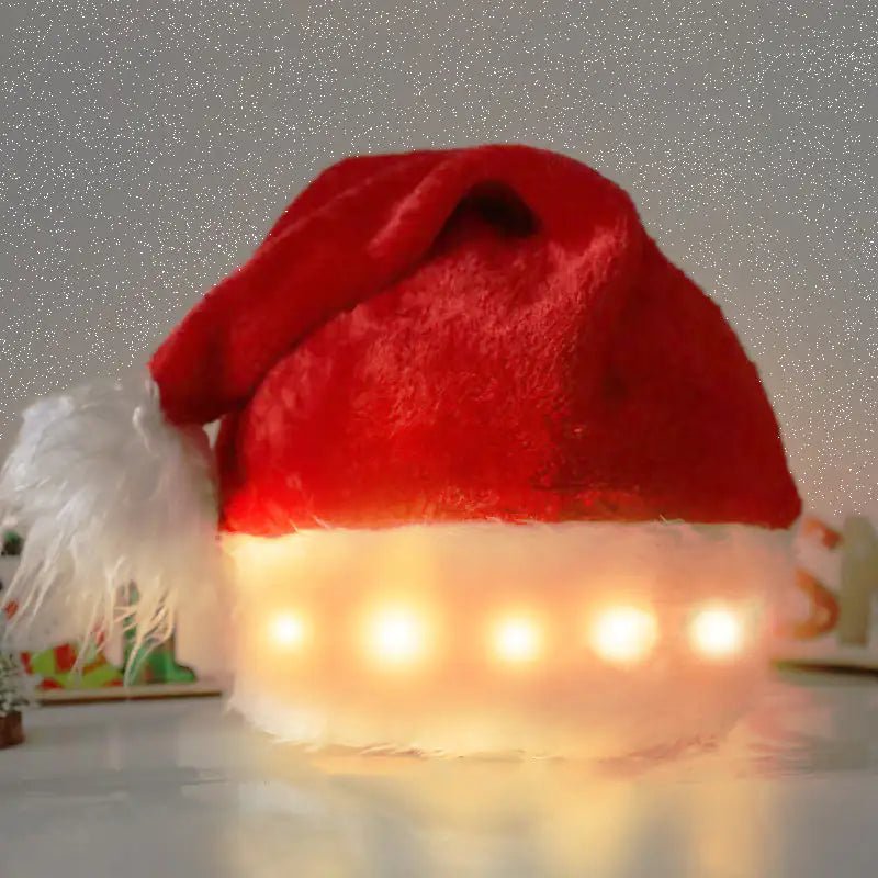LED Light - Up Santa Hat – Plush Christmas Hat for Kids & Adults, 20 - Color Twinkling LEDs (Batteries Included) - Whimsical Shoppe
