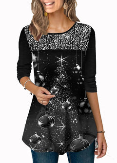 Fashion Christmas Print Crew Neck Tee - Poly/Viscose Blend (S-2XL)