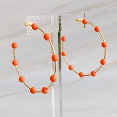 Games On Cloud Nine Hoop Earrings – 2" Gold Hoops with 9 Matte Color Beads, Lightweight Game Day Jewelry