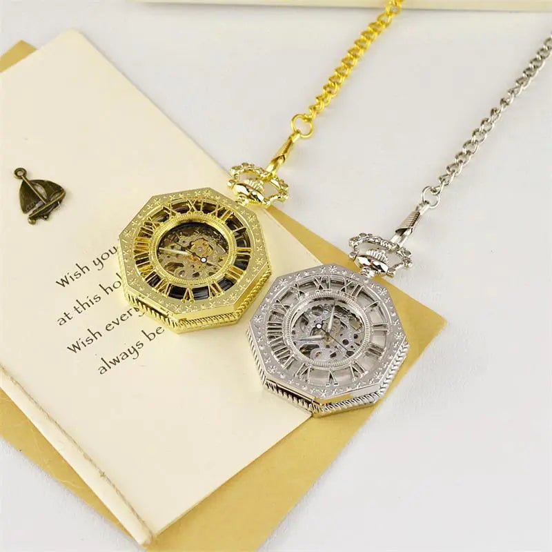 Luxury Hollow Pocket Watch - Vintage Roman Numerals & Mechanical Dial - Whimsical Shoppe