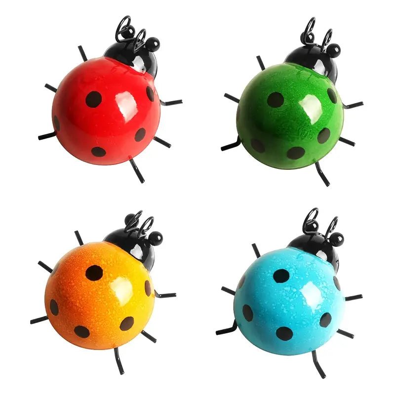 Metal Ladybug Wall Art – Indoor & Outdoor Garden Decor in Red, Green, Yellow, and Blue - Whimsical Shoppe