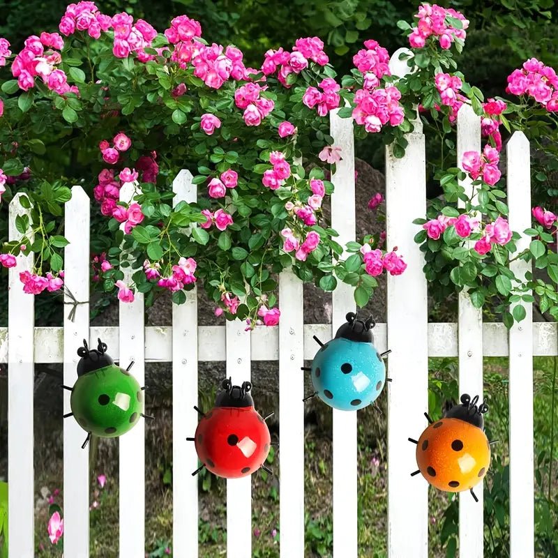 Metal Ladybug Wall Art – Indoor & Outdoor Garden Decor in Red, Green, Yellow, and Blue - Whimsical Shoppe