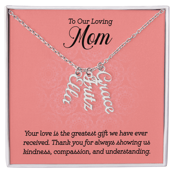 Multi Name Necklace – For Our Mom | Personalized Family Name Pendant, Custom 18K Gold or Stainless Steel Chain - Whimsical Shoppe