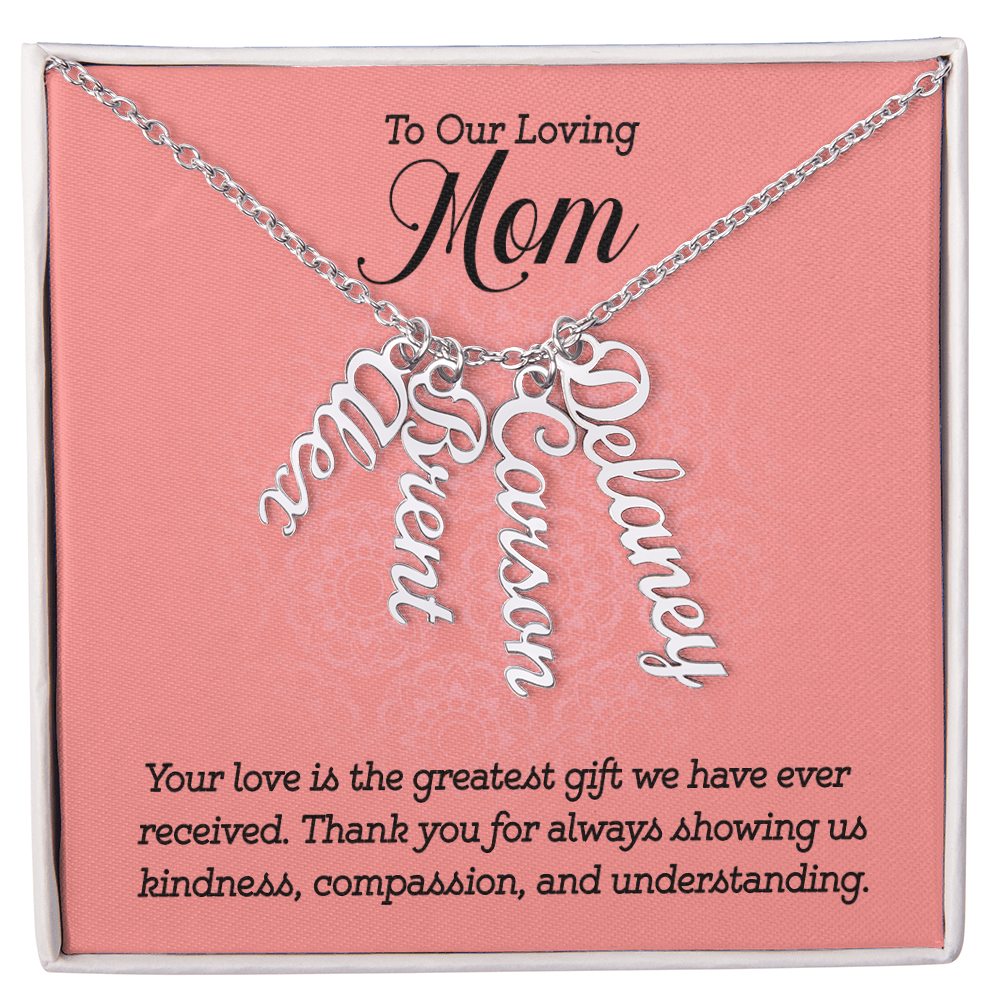 Multi Name Necklace – For Our Mom | Personalized Family Name Pendant, Custom 18K Gold or Stainless Steel Chain - Whimsical Shoppe
