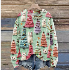 Women's Christmas Tree Print Raglan Sweater - Cozy Pullover