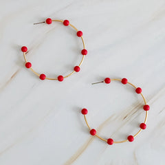 Games On Cloud Nine Hoop Earrings – 2" Gold Hoops with 9 Matte Color Beads, Lightweight Game Day Jewelry