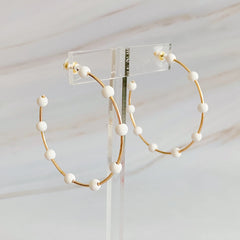 Games On Cloud Nine Hoop Earrings – 2" Gold Hoops with 9 Matte Color Beads, Lightweight Game Day Jewelry