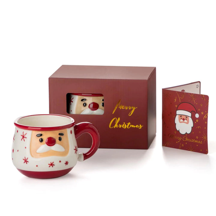 Nucookery Christmas Mug (16 oz) – Santa Face, Gift Box & Card Included | Funny Cute Holiday Coffee Cup (Red/Green) - Whimsical Shoppe