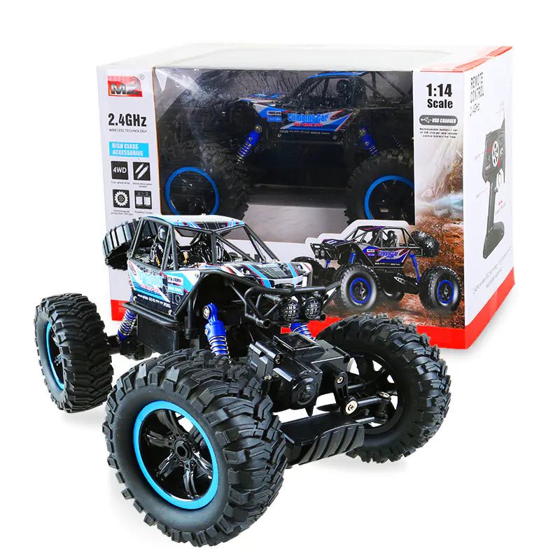 Off - Road 4WD Racing Climbing Car – 1:14 Scale RC Vehicle (Orange/Blue) - Whimsical Shoppe