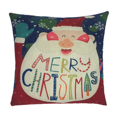 Christmas Santa & Reindeer Cotton Linen Pillow Cover (45x45cm)