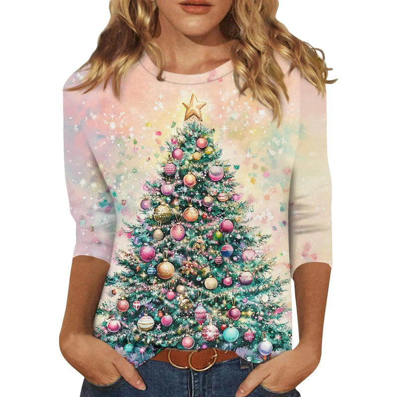Women's Christmas Shirts 2024 – Funny Ugly Christmas Sweaters, Xmas Tree Print Tops, Holiday Blouses, Casual Tees (S–6XL)
