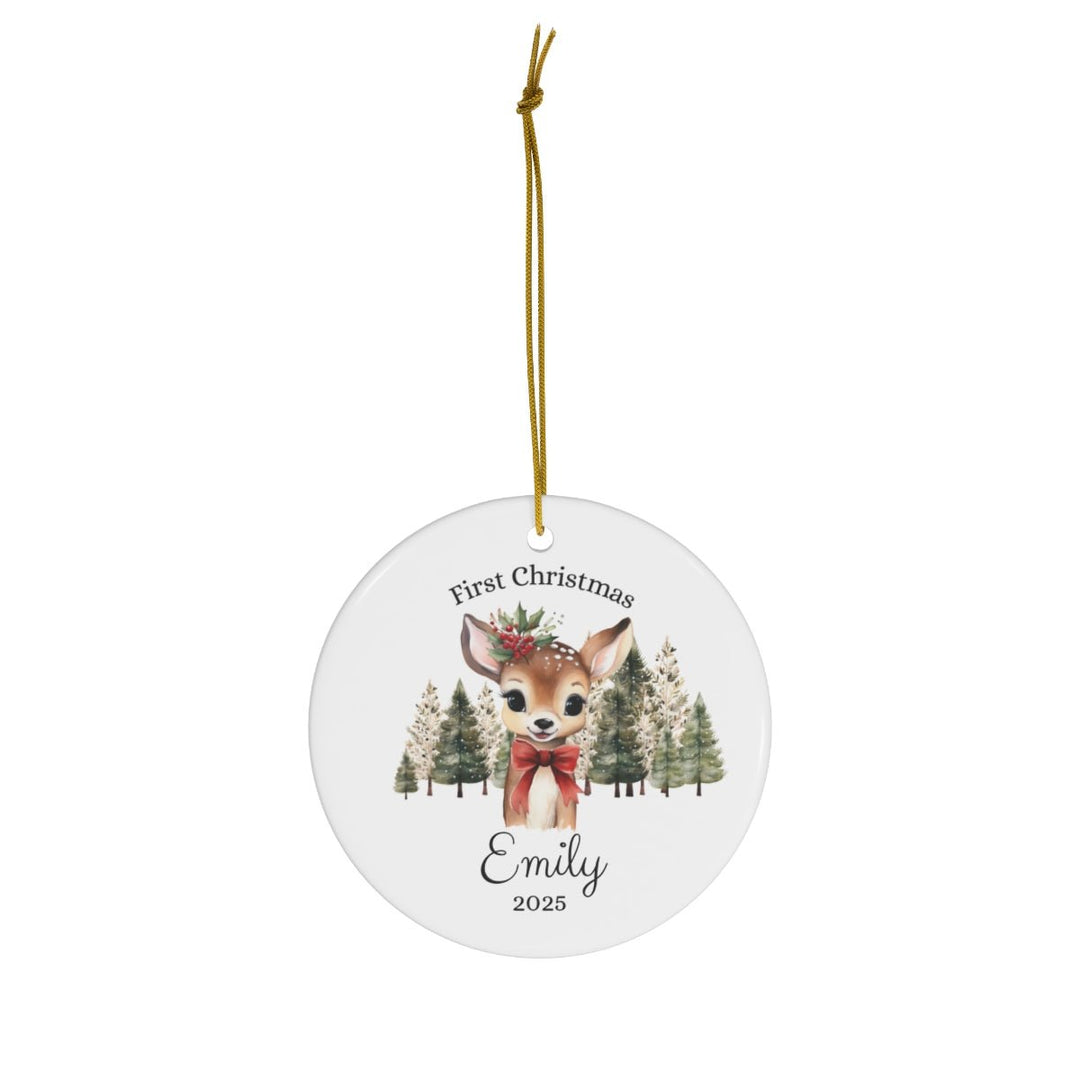Personalized Baby Fawn First Christmas Ceramic Ornament - Whimsical Shoppe