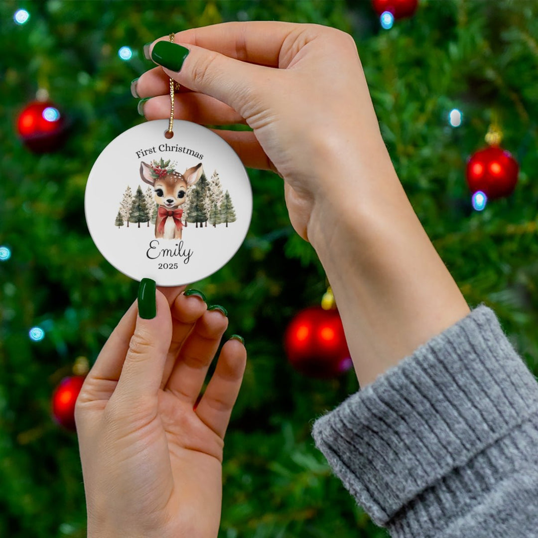 Personalized Baby Fawn First Christmas Ceramic Ornament - Whimsical Shoppe