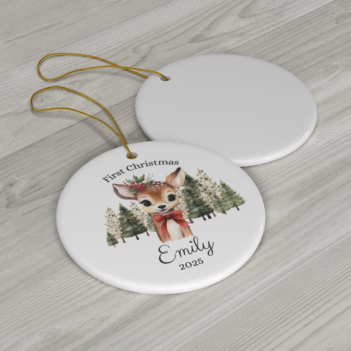 Personalized Baby Fawn First Christmas Ceramic Ornament - Whimsical Shoppe