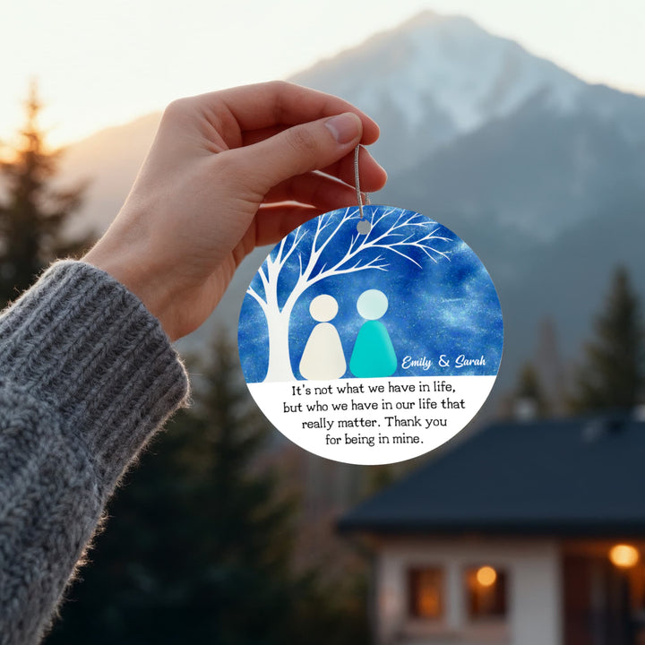 Personalized Best Friend Christmas Ornament – Custom Names Friendship Keepsake, “Thank You for Being in Mine” Gift - Whimsical Shoppe