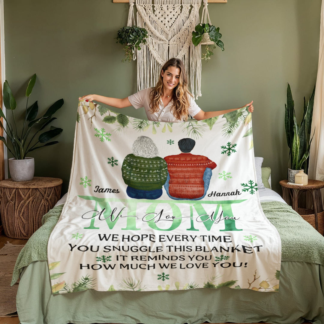 Personalized Christmas Blanket for Mom - "We Love You" Message - Whimsical Shoppe