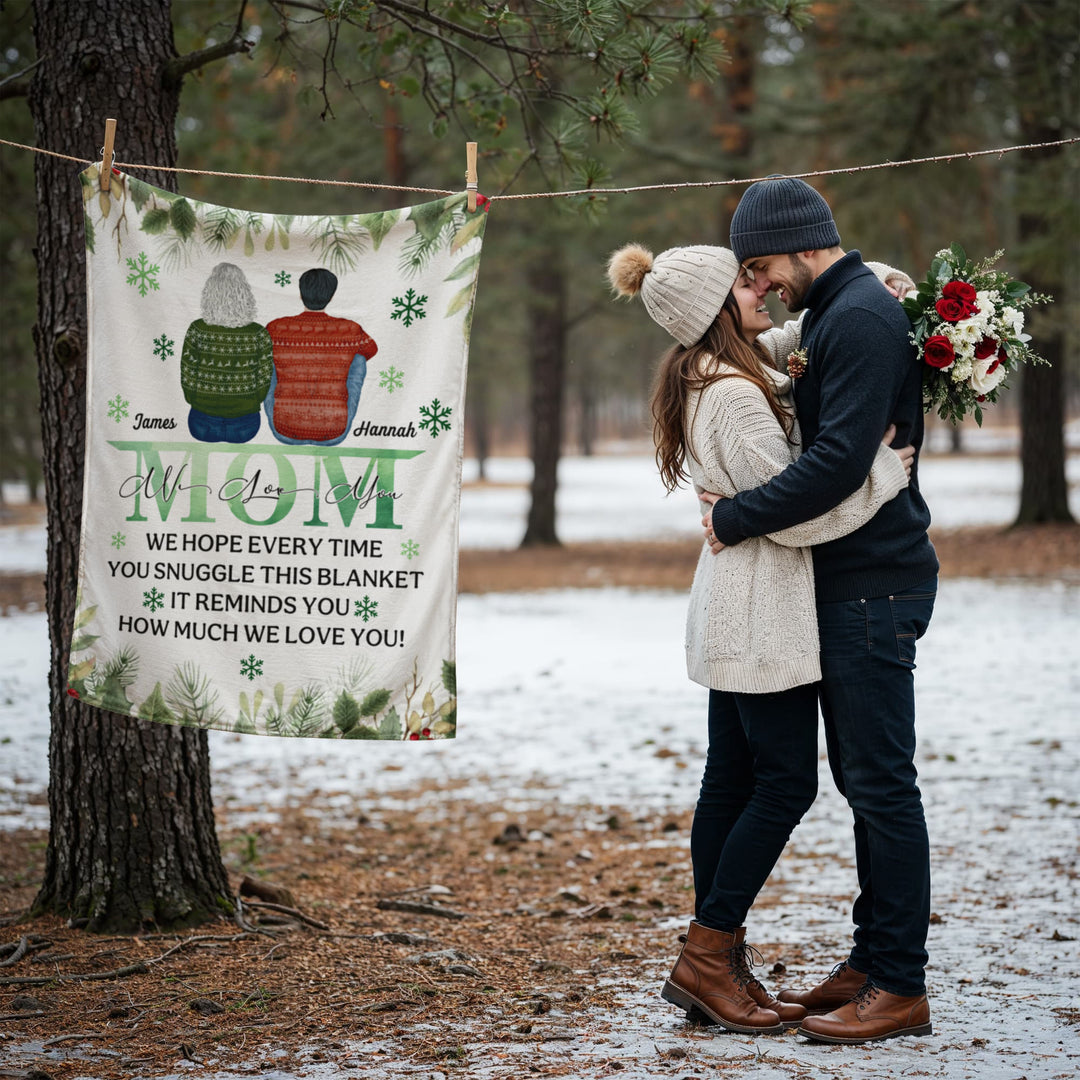 Personalized Christmas Blanket for Mom - "We Love You" Message - Whimsical Shoppe