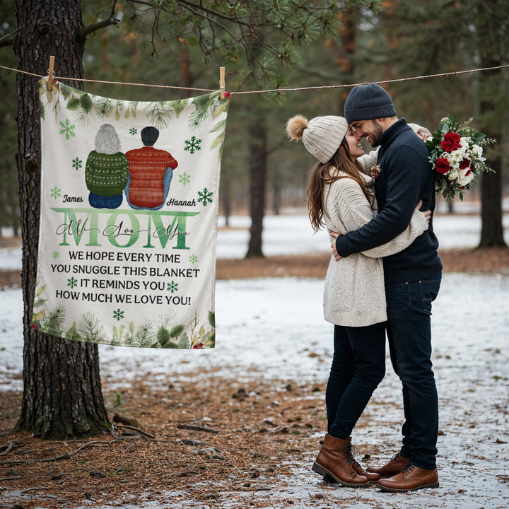Personalized Christmas Blanket for Mom - "We Love You" Message - Whimsical Shoppe