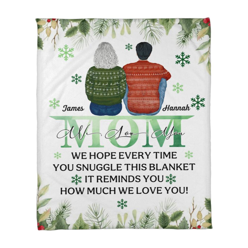 Personalized Christmas Blanket for Mom - "We Love You" Message - Whimsical Shoppe