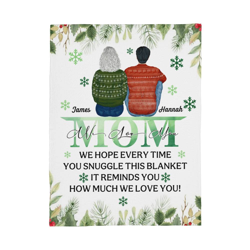 Personalized Christmas Blanket for Mom - "We Love You" Message - Whimsical Shoppe
