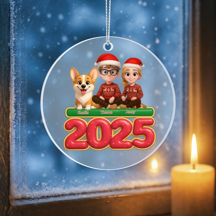 Personalized Couple & Pet Christmas Acrylic Ornament - Family 2025 - Whimsical Shoppe