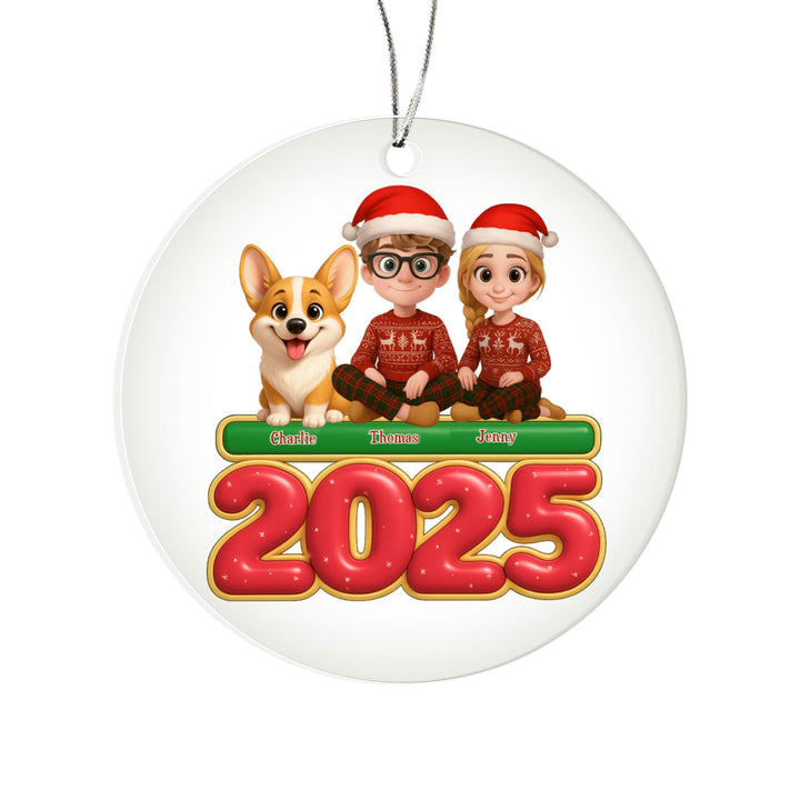 Personalized Couple & Pet Christmas Acrylic Ornament - Family 2025 - Whimsical Shoppe