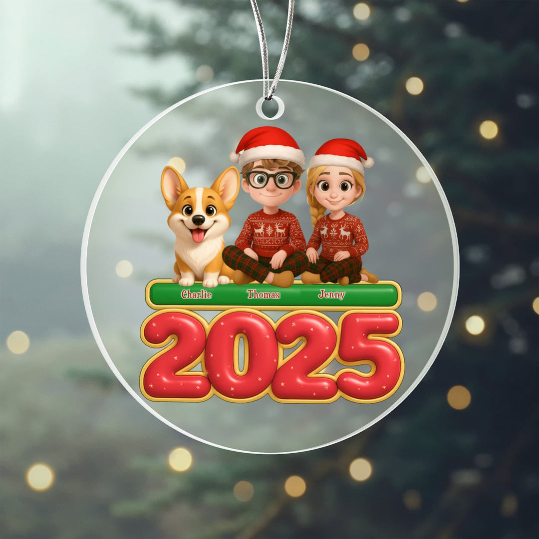 Personalized Couple & Pet Christmas Acrylic Ornament - Family 2025 - Whimsical Shoppe