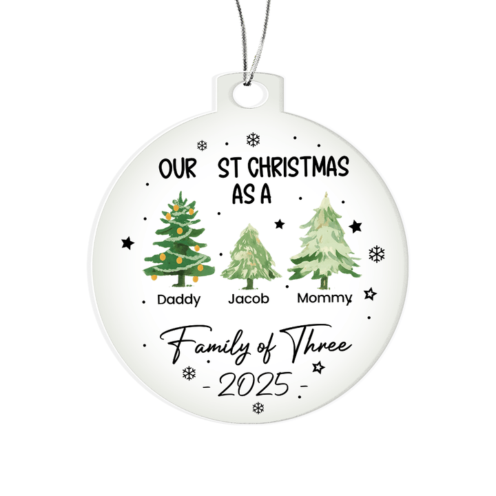 Personalized Family of Three 1st Christmas Acrylic Ornament (3.9") - Whimsical Shoppe