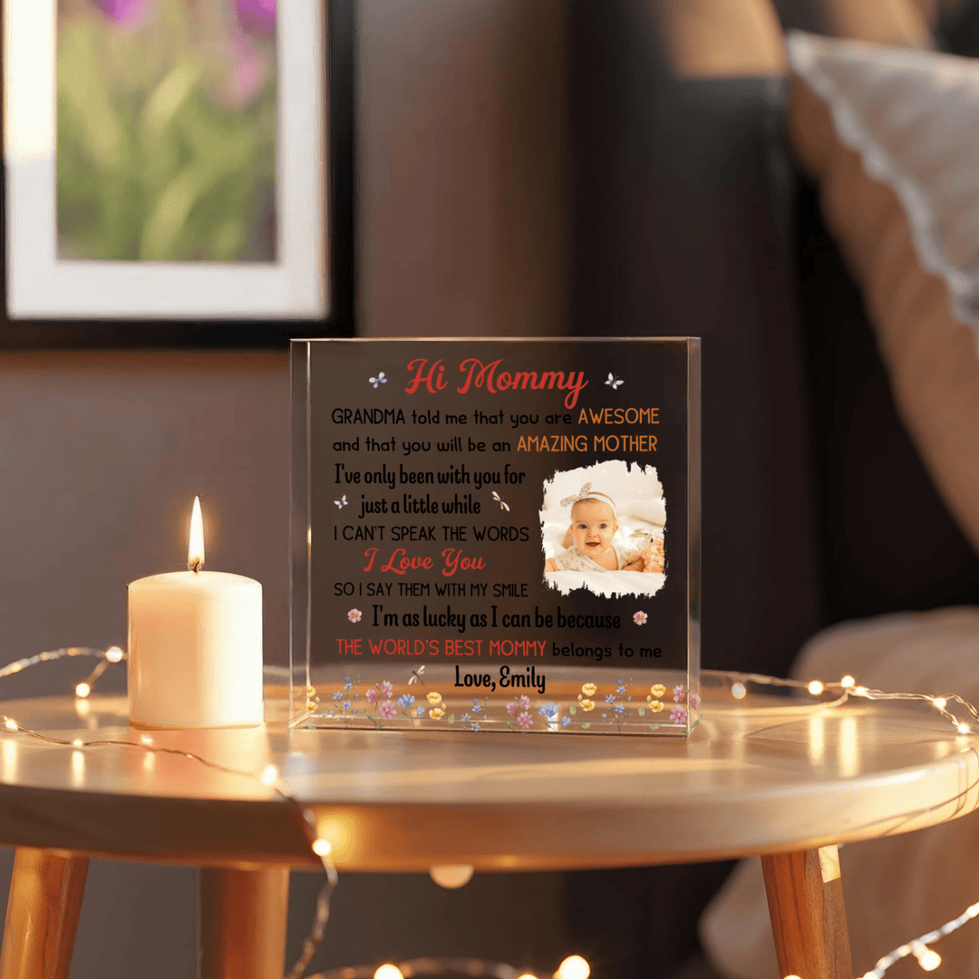 Personalized "Hi Mommy" Photo Acrylic Block - Amazing Mother Gift (6" x 6") - Whimsical Shoppe