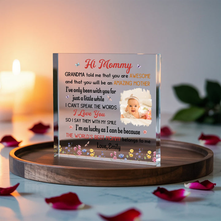 Personalized "Hi Mommy" Photo Acrylic Block - Amazing Mother Gift (6" x 6") - Whimsical Shoppe