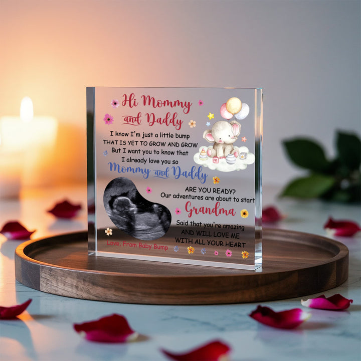 Personalized Pregnancy Announcement Acrylic Plaque - Sonogram & Baby Bump Letter (6" x 6") - Whimsical Shoppe