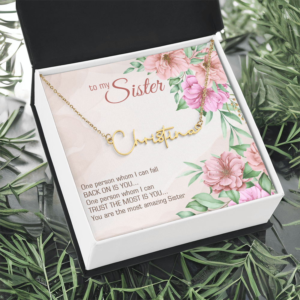 Personalized Signature Name Necklace – For My Sister | Custom Handwritten Script Pendant (Adjustable Chain) - Whimsical Shoppe