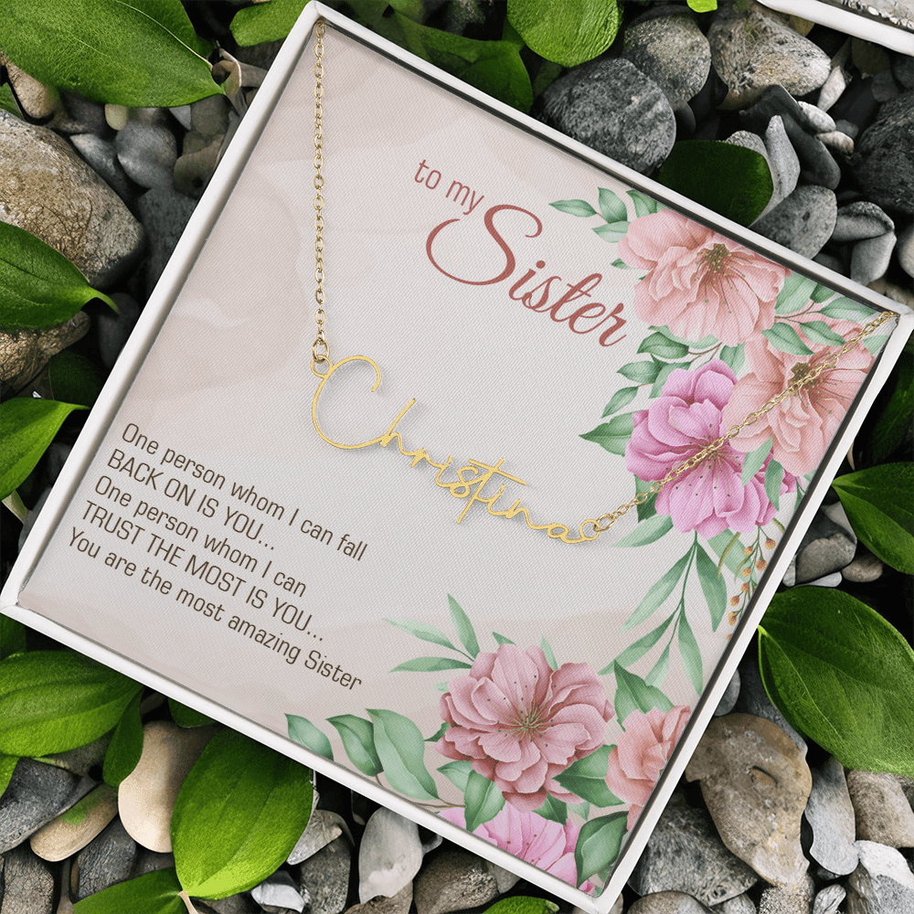 Personalized Signature Name Necklace – For My Sister | Custom Handwritten Script Pendant (Adjustable Chain) - Whimsical Shoppe