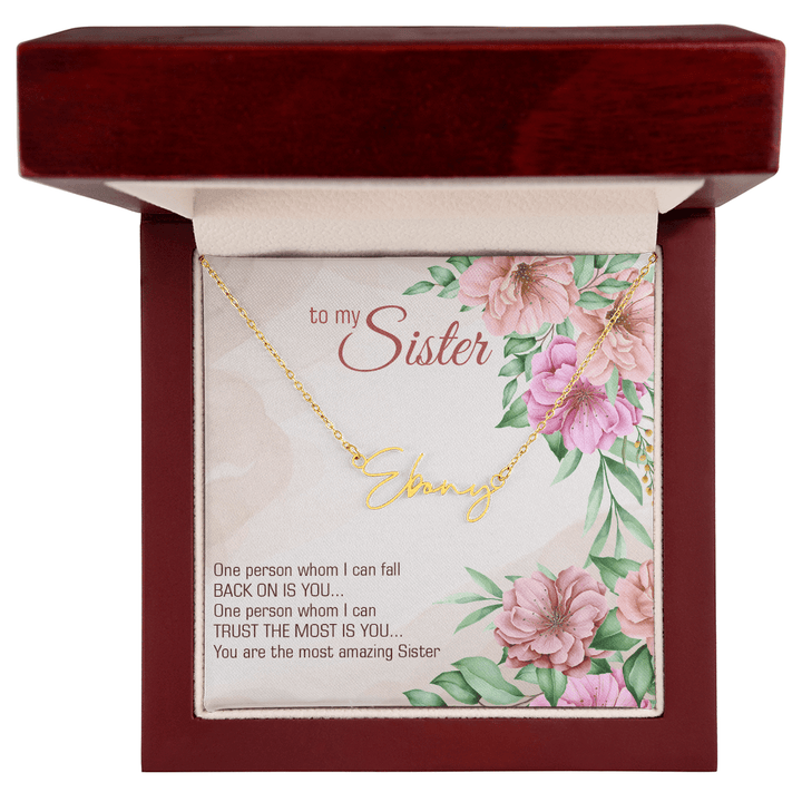 Personalized Signature Name Necklace – For My Sister | Custom Handwritten Script Pendant (Adjustable Chain) - Whimsical Shoppe