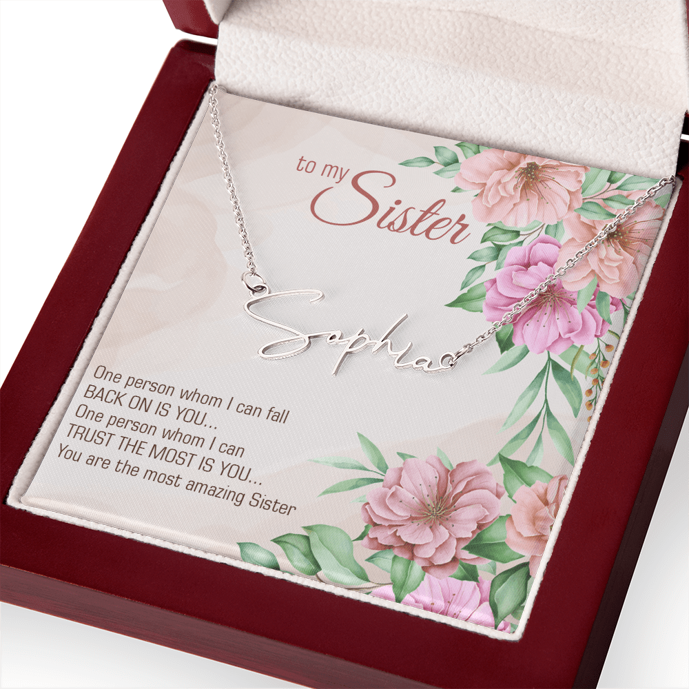 Personalized Signature Name Necklace – For My Sister | Custom Handwritten Script Pendant (Adjustable Chain) - Whimsical Shoppe