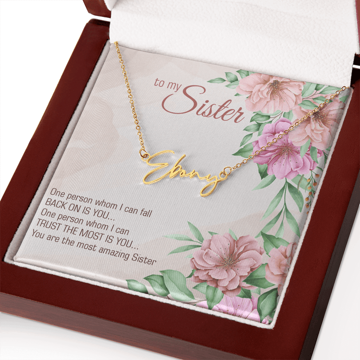 Personalized Signature Name Necklace – For My Sister | Custom Handwritten Script Pendant (Adjustable Chain) - Whimsical Shoppe