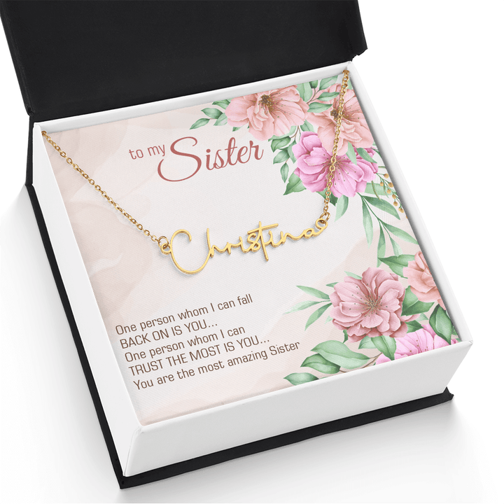 Personalized Signature Name Necklace – For My Sister | Custom Handwritten Script Pendant (Adjustable Chain) - Whimsical Shoppe