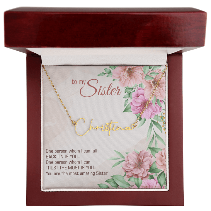 Personalized Signature Name Necklace – For My Sister | Custom Handwritten Script Pendant (Adjustable Chain) - Whimsical Shoppe