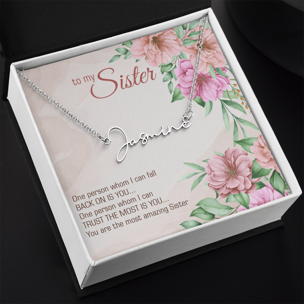 Personalized Signature Name Necklace – For My Sister | Custom Handwritten Script Pendant (Adjustable Chain) - Whimsical Shoppe