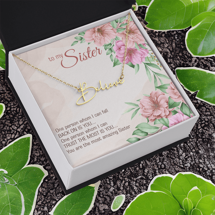 Personalized Signature Name Necklace – For My Sister | Custom Handwritten Script Pendant (Adjustable Chain) - Whimsical Shoppe
