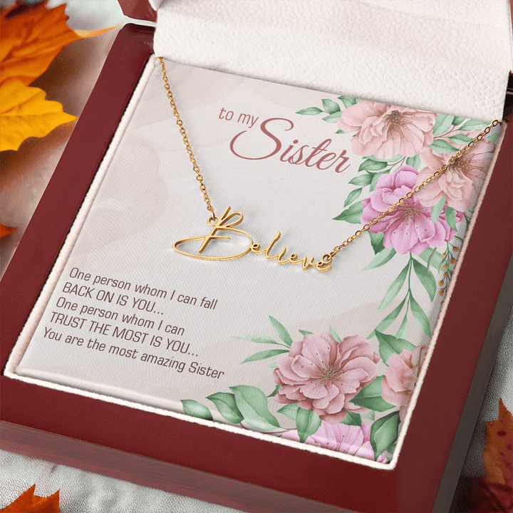 Personalized Signature Name Necklace – For My Sister | Custom Handwritten Script Pendant (Adjustable Chain) - Whimsical Shoppe