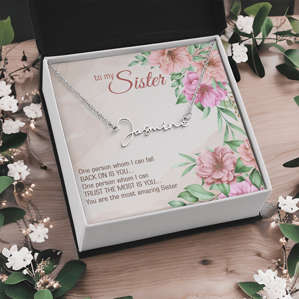 Personalized Signature Name Necklace – For My Sister | Custom Handwritten Script Pendant (Adjustable Chain) - Whimsical Shoppe