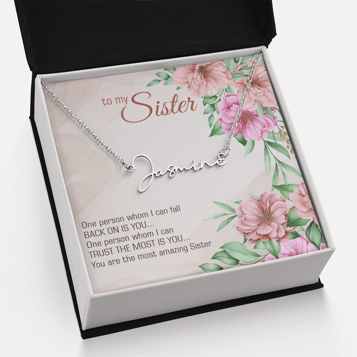 Personalized Signature Name Necklace – For My Sister | Custom Handwritten Script Pendant (Adjustable Chain) - Whimsical Shoppe