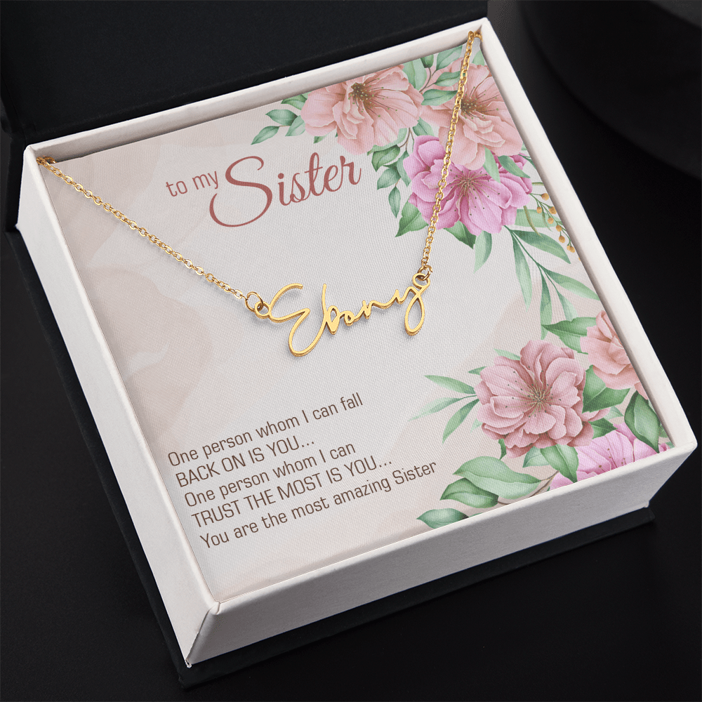 Personalized Signature Name Necklace – For My Sister | Custom Handwritten Script Pendant (Adjustable Chain) - Whimsical Shoppe