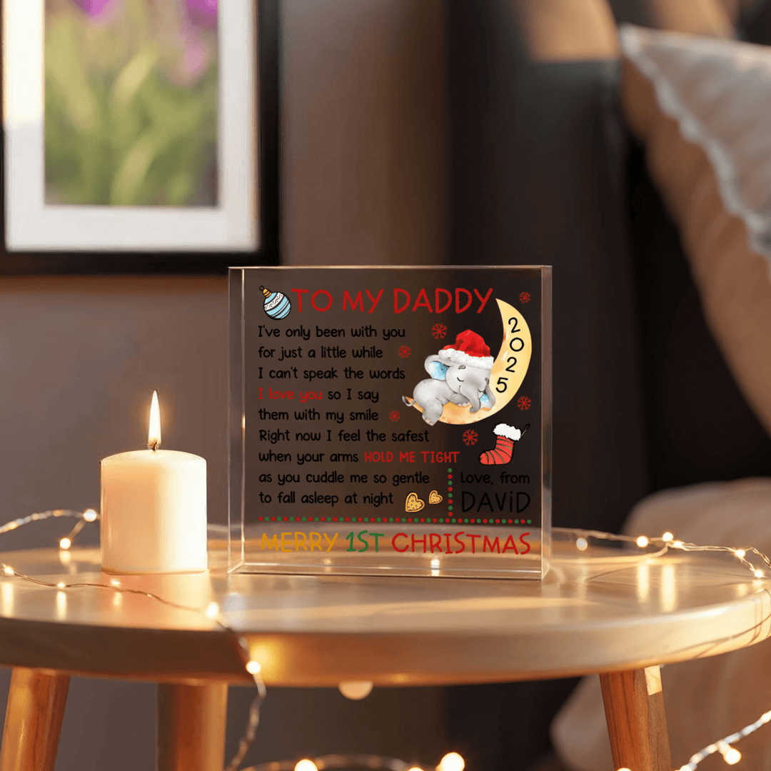 Personalized "To My Daddy" 1st Christmas Plaque - Elephant Design (6" x 6" square) - Whimsical Shoppe