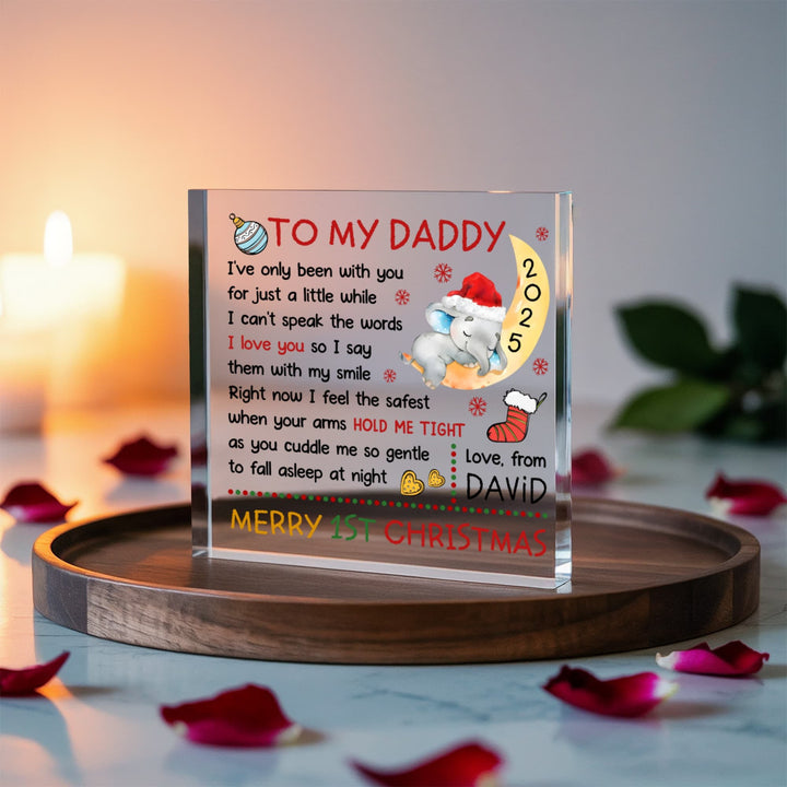 Personalized "To My Daddy" 1st Christmas Plaque - Elephant Design (6" x 6" square) - Whimsical Shoppe