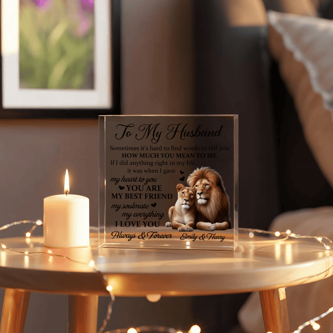 Personalized "To My Husband" Lion Couple Acrylic Plaque - 6x6 - Whimsical Shoppe