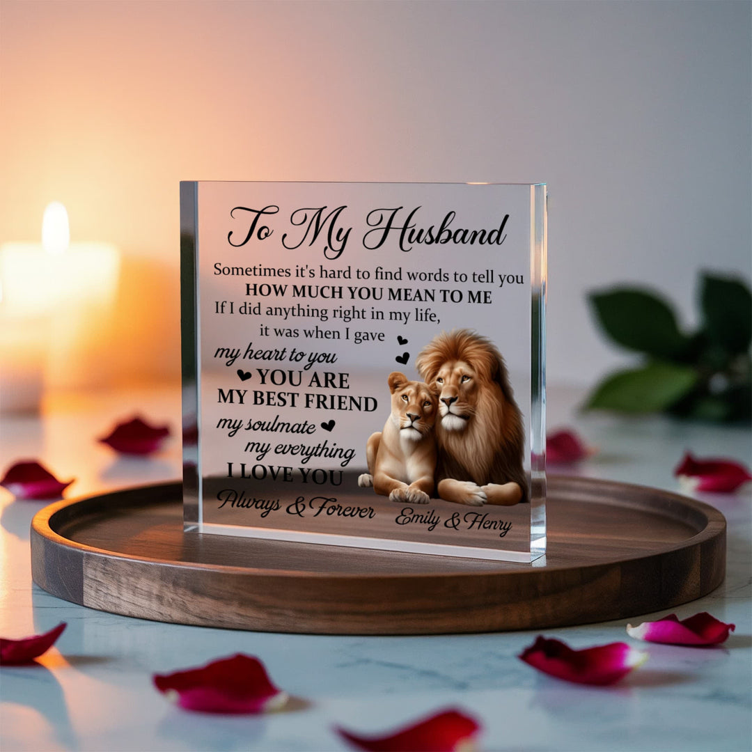 Personalized "To My Husband" Lion Couple Acrylic Plaque - 6x6 - Whimsical Shoppe